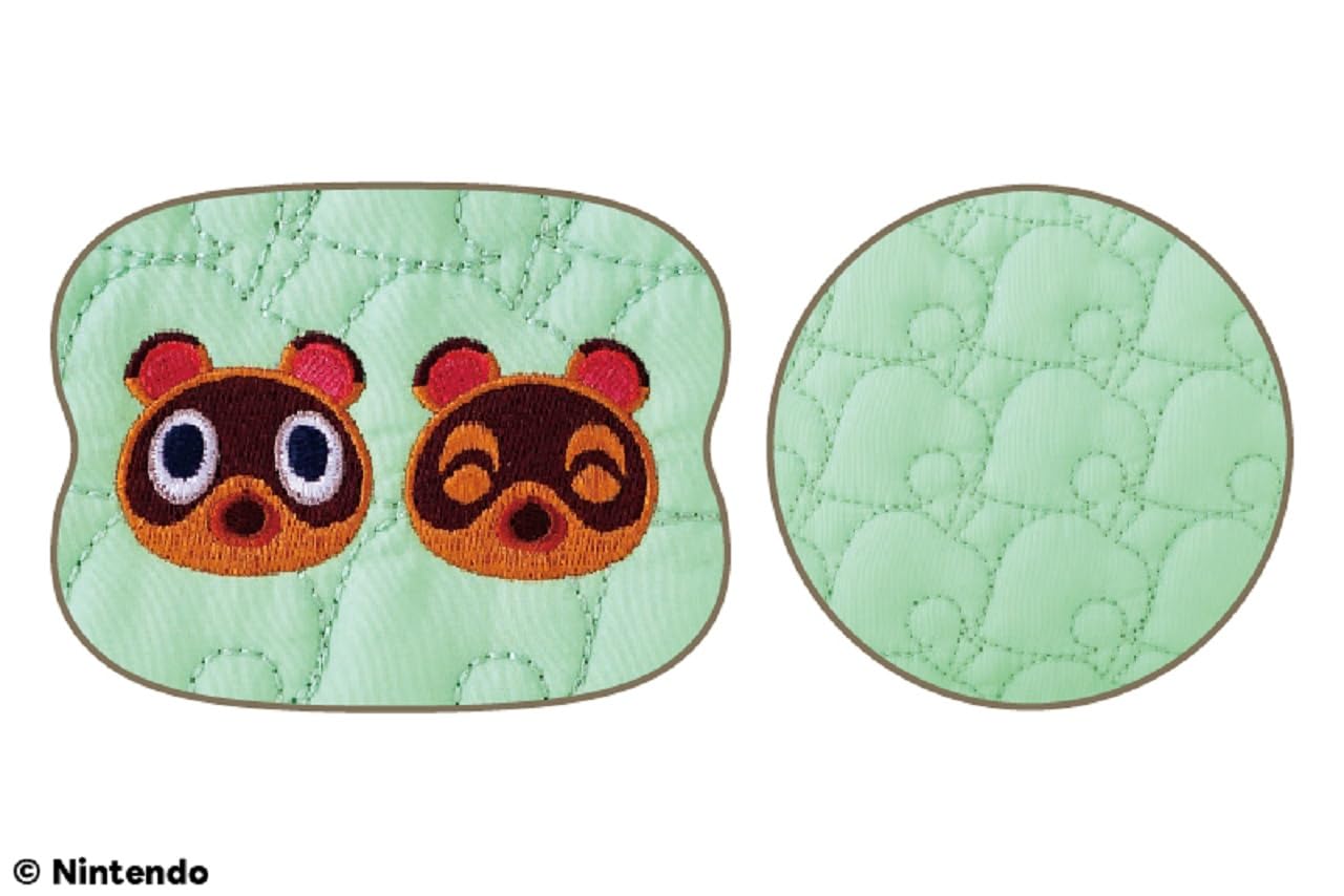 葉っぱ柄のキルティングにまめきち＆つぶきちを刺繍