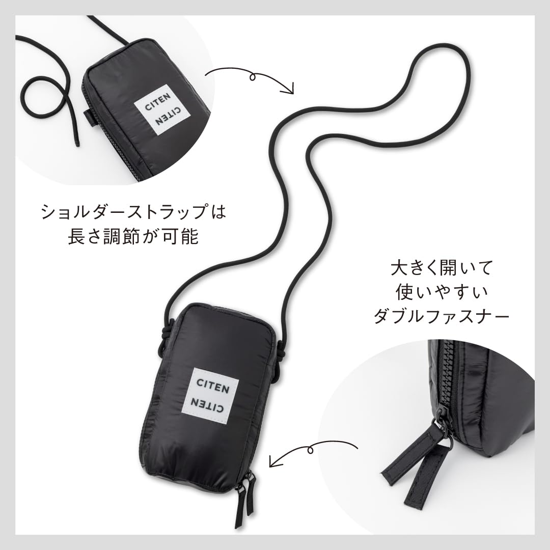 お財布機能も備えた「CITEN」スマホショルダーバッグ。メイン収納スペースはガバッと大きく開き、小銭入れやカード入れ、メッシュポケット付き