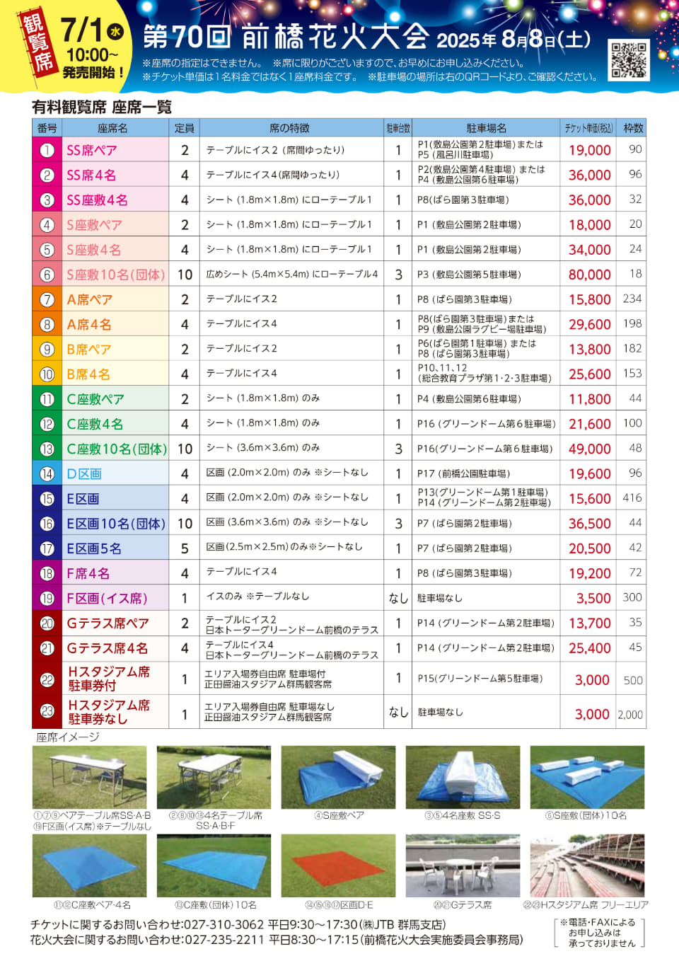 第70回 前橋花火大会」観覧席は7月1日からWeb先着販売。3つの会場に
