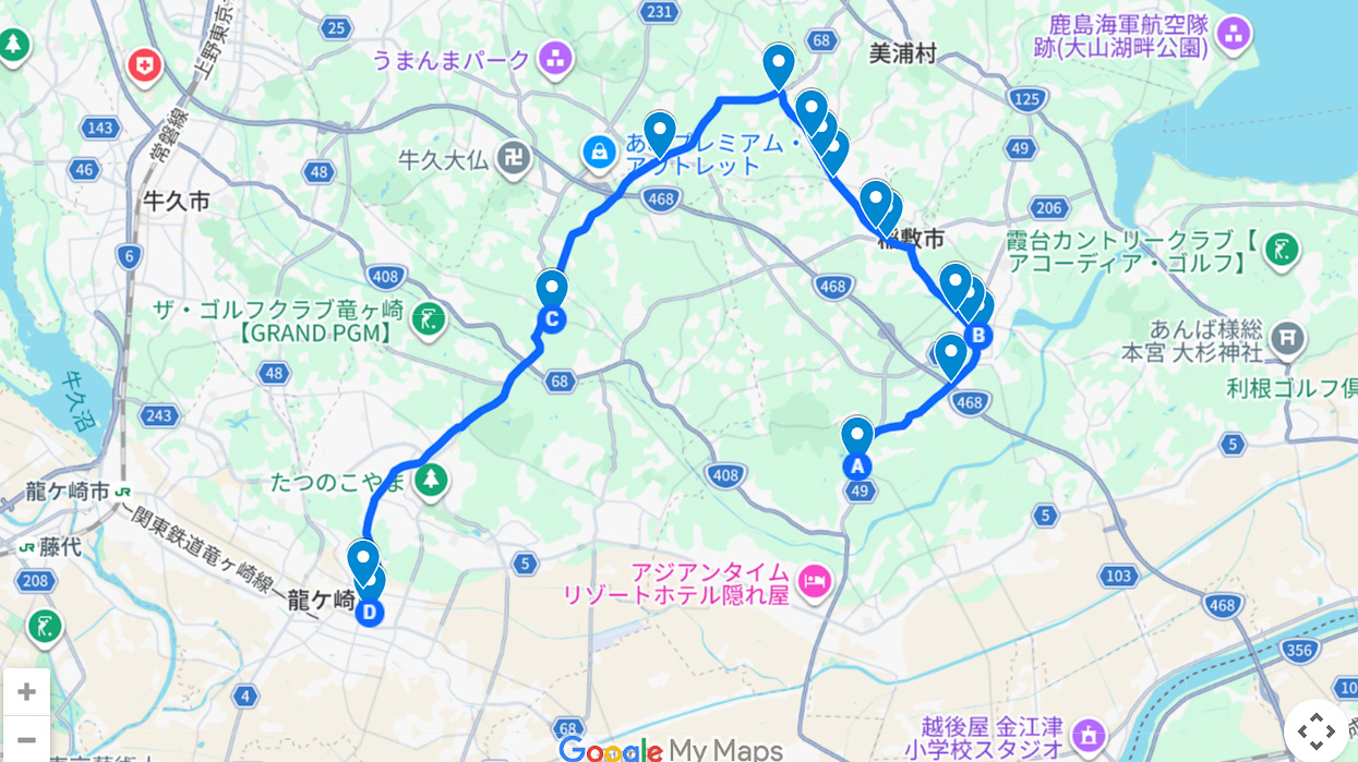 スクールバス「パンダバス」ルート。竜ヶ崎駅は蚊帳の外（パンダバスWebサイトより）