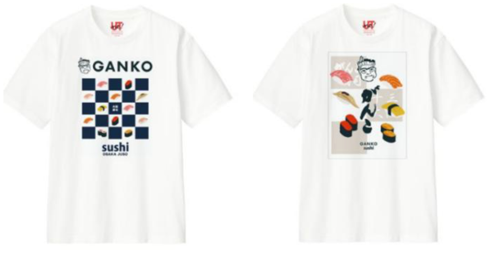 「がんこ寿司」が英語ロゴと日本語ロゴのおしゃれなTシャツに
