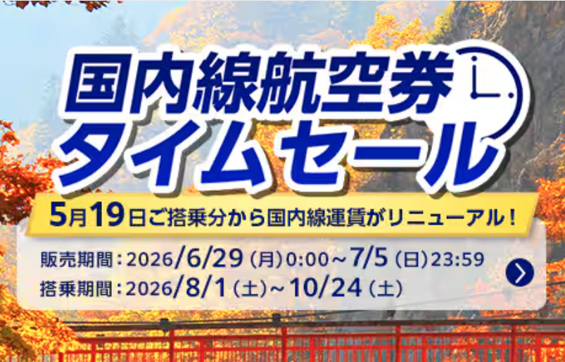 ANAが国内線航空券のタイムセール
