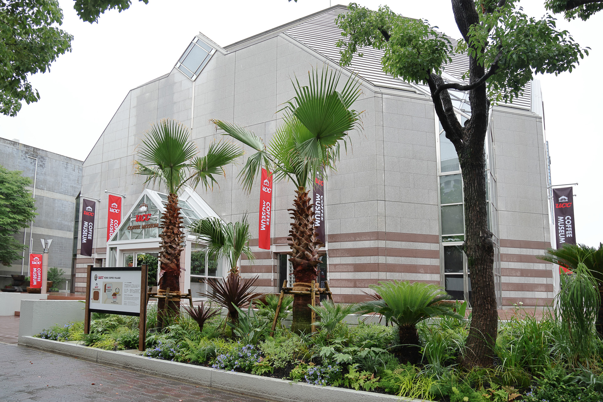 外構の変更点についての質問には、「建物そのものは大きく変えられないが、のぼりを立てたり、コーヒーの産地付近の植物を取り入れた植栽に変更したりして雰囲気を大きく変えた」と回答した