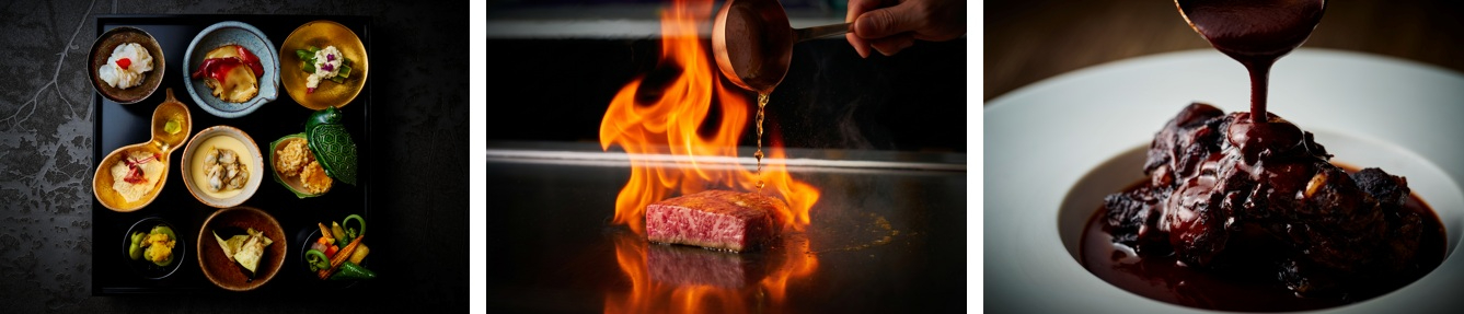 和食のメインダイニング、鉄板焼・肉割烹、愛犬同伴可能なレストランでディナーが楽しめる