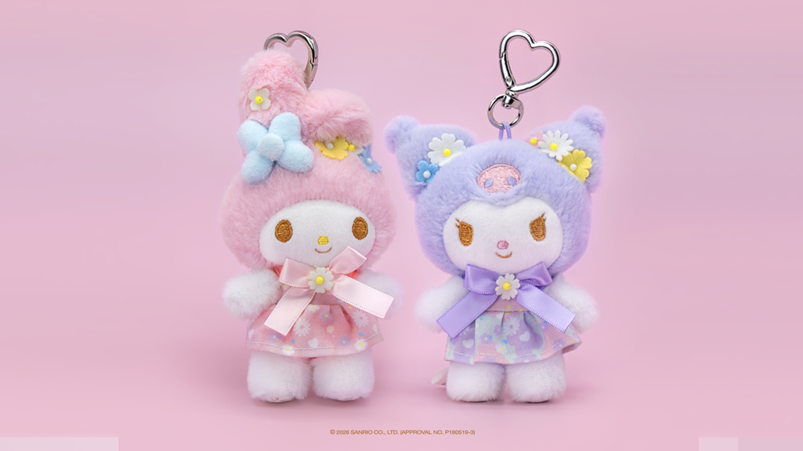 ホテルフローリア ぬいぐるみキーホルダー マイメロディ/クロミ（各2750円）