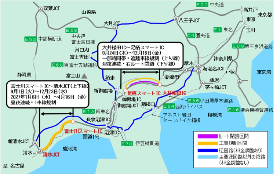 大井松田IC～清水JCTでリニューアル工事を実施