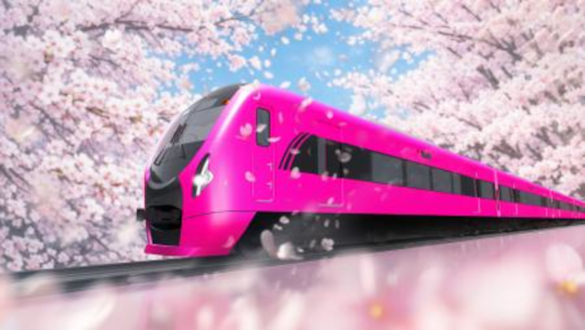車両外観は春を連想させるピンク色を基調とし、車体前面と側面のラインは日本らしい簡素さとスピード感を演出したブラックを採用