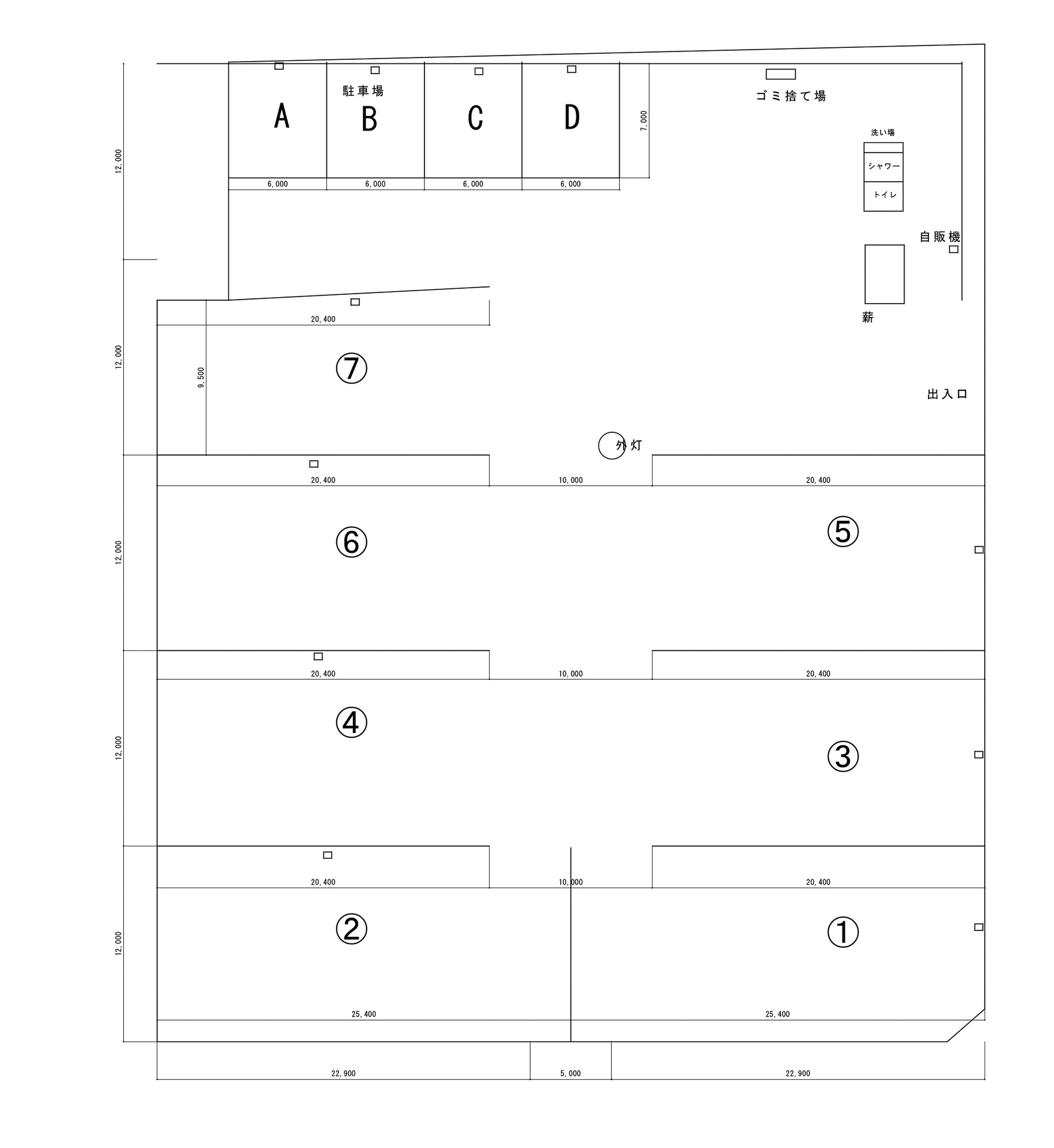 RVパーク日川浜の見取り図。それぞれの区画は広め。筆者がこれまで利用したRVパークのなかで最も広い