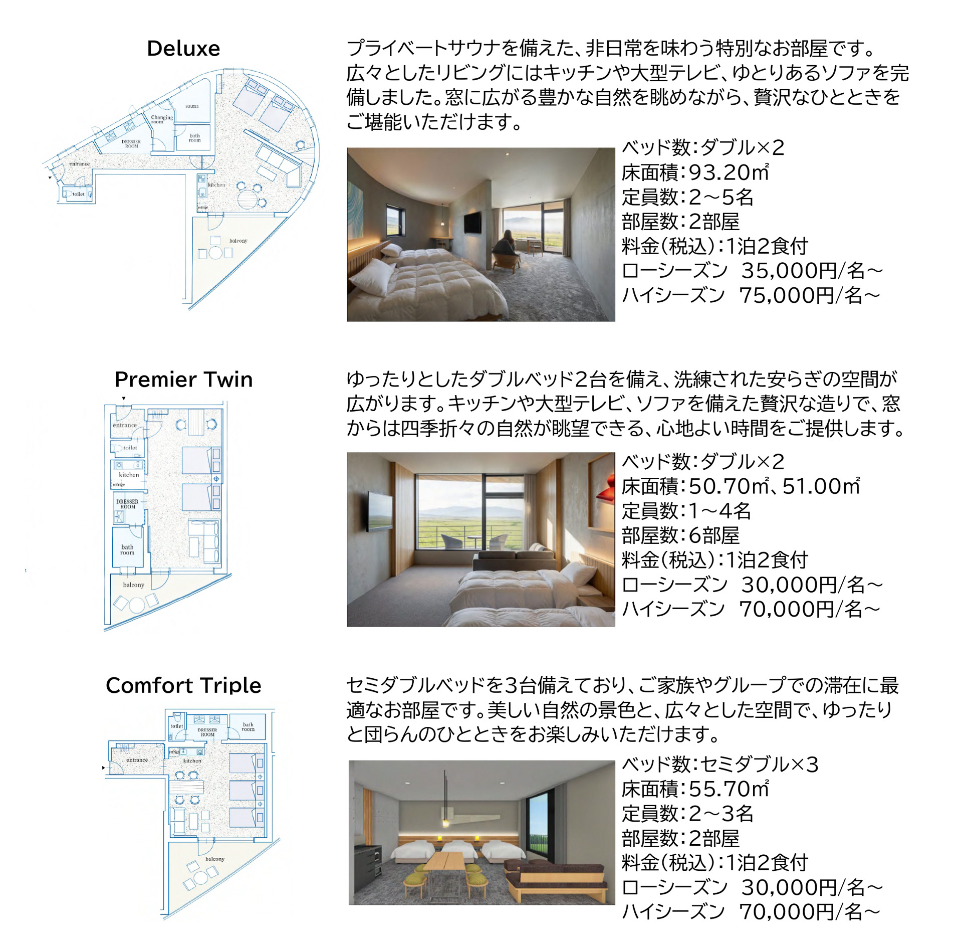 JALオーベルジュ富良野の客室構成