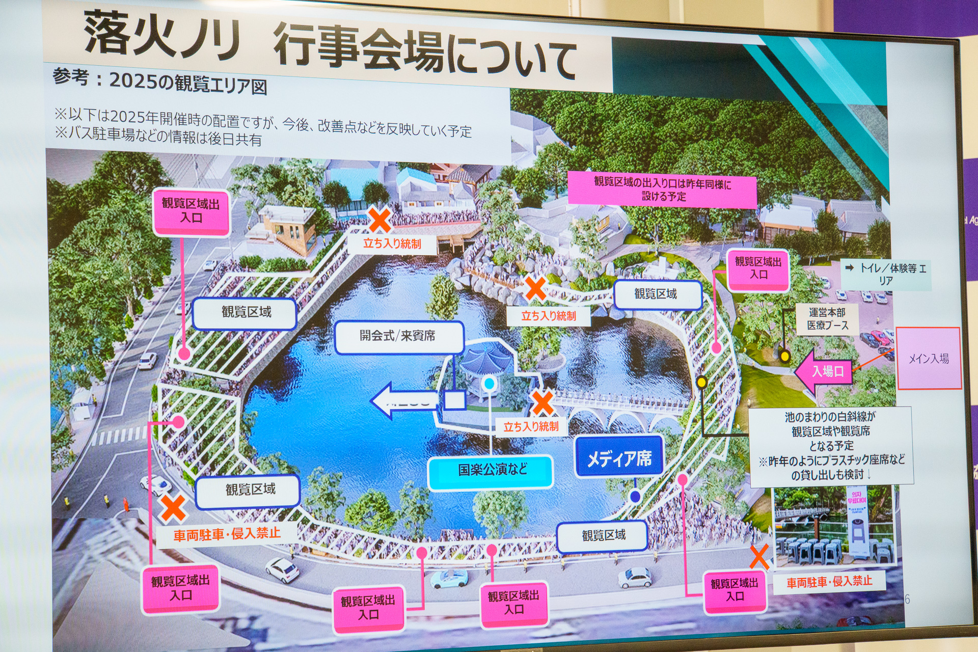 昨年の会場レイアウト。2026年は駐車場やシャトルバスの停車場所などを再検討するとのこと