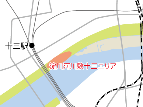 複合施設「ミナモ十三」アクセスマップ。阪急電車「十三」駅から徒歩約7分