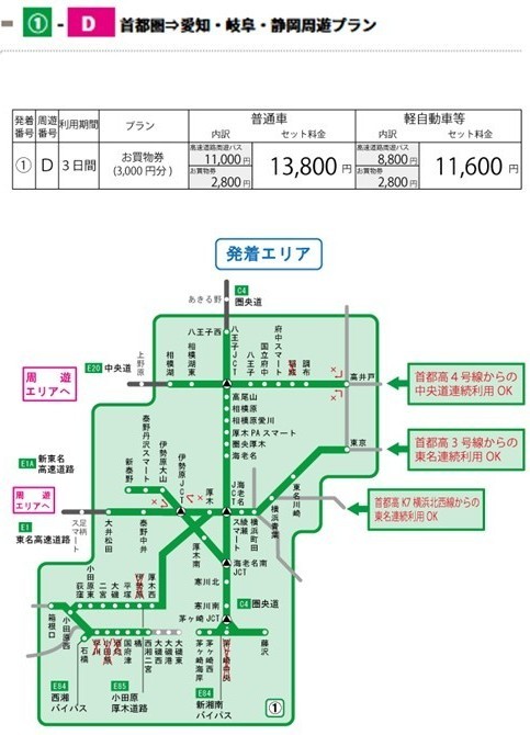 首都圏発 愛知・岐阜・静岡周遊プラン