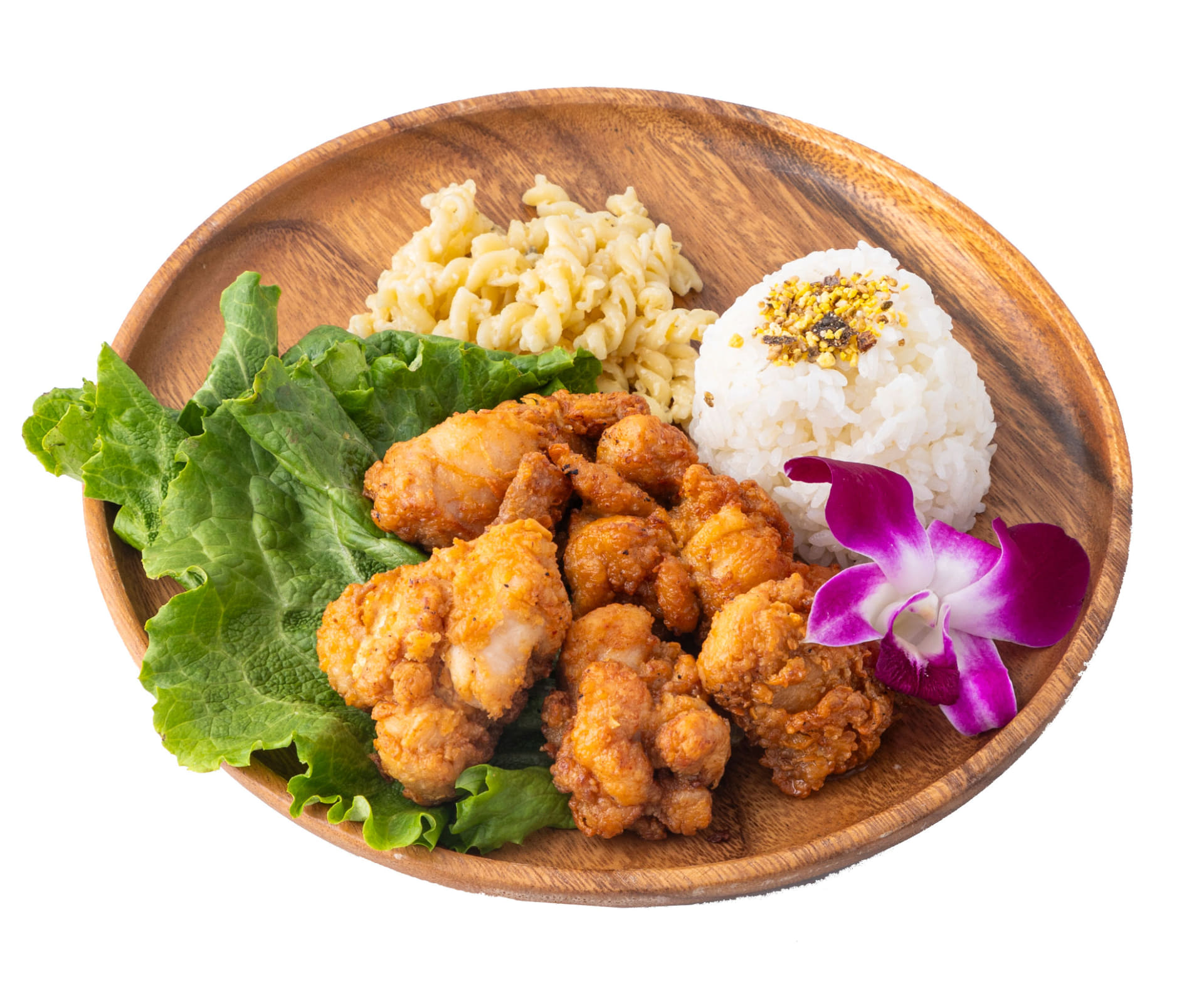 モチコチキンプレート。鶏肉をにんにく秘伝ダレで漬け込んだB級グルメ