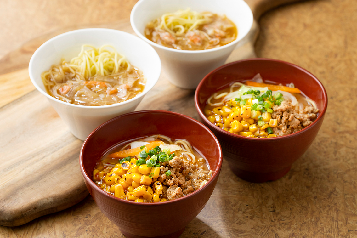 濃厚味噌ラーメン 焼きもろこし仕立て（ランチ限定）、蟹入りフカヒレラーメン（ディナー限定）