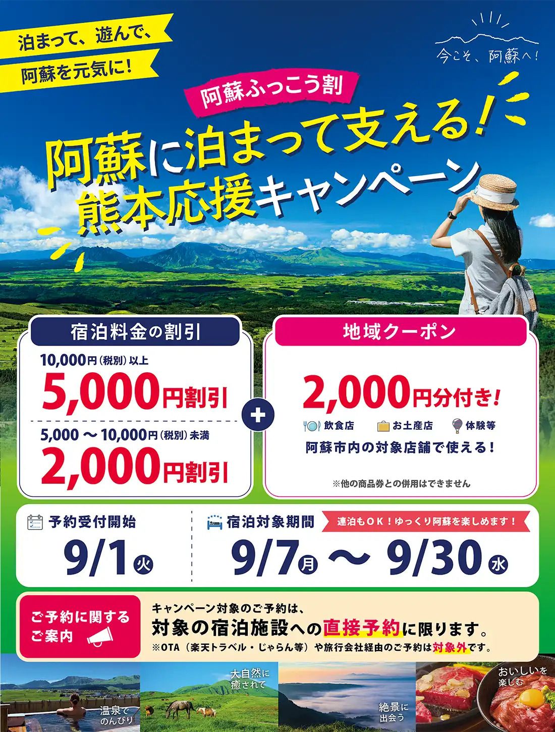 熊本県「阿蘇ふっこう割」が9月7日スタート