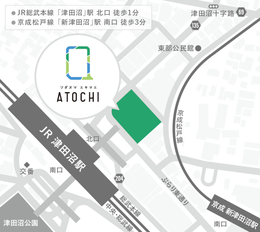 津田沼駅前広場「ATOCHI（アトチ）」位置図