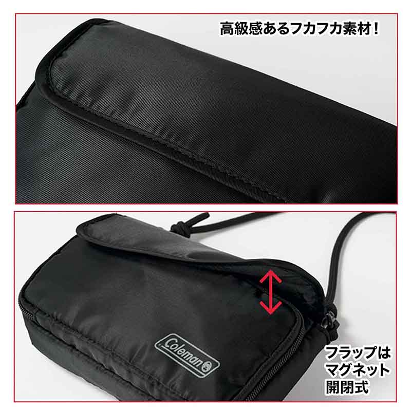 これ1つで長財布にもお出かけバッグにもなる「コールマン」の2層ショルダー。フラップを開けば、必要な物をスッと取り出せる