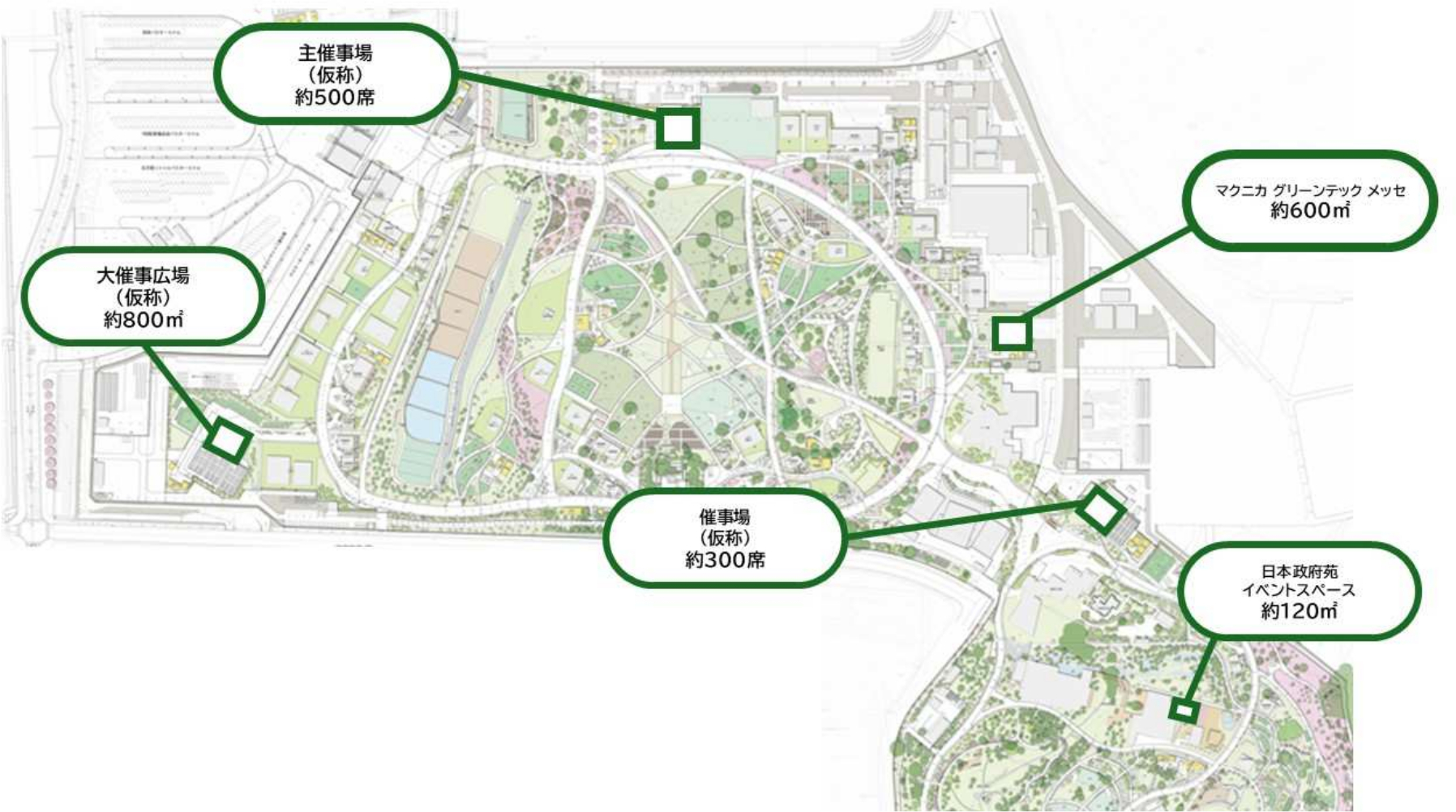 5つの催事会場の位置図 ※画像を開いてからクリックで拡大