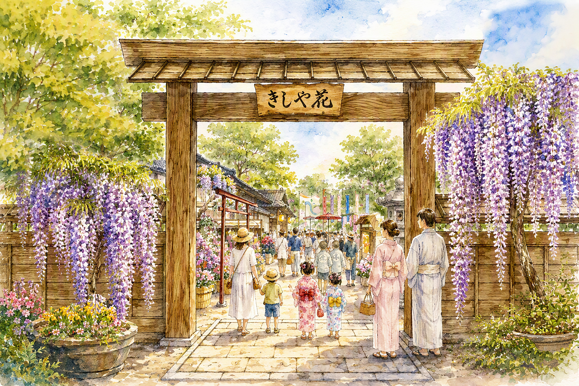 江戸の植木屋・花屋敷の入口をイメージした展示