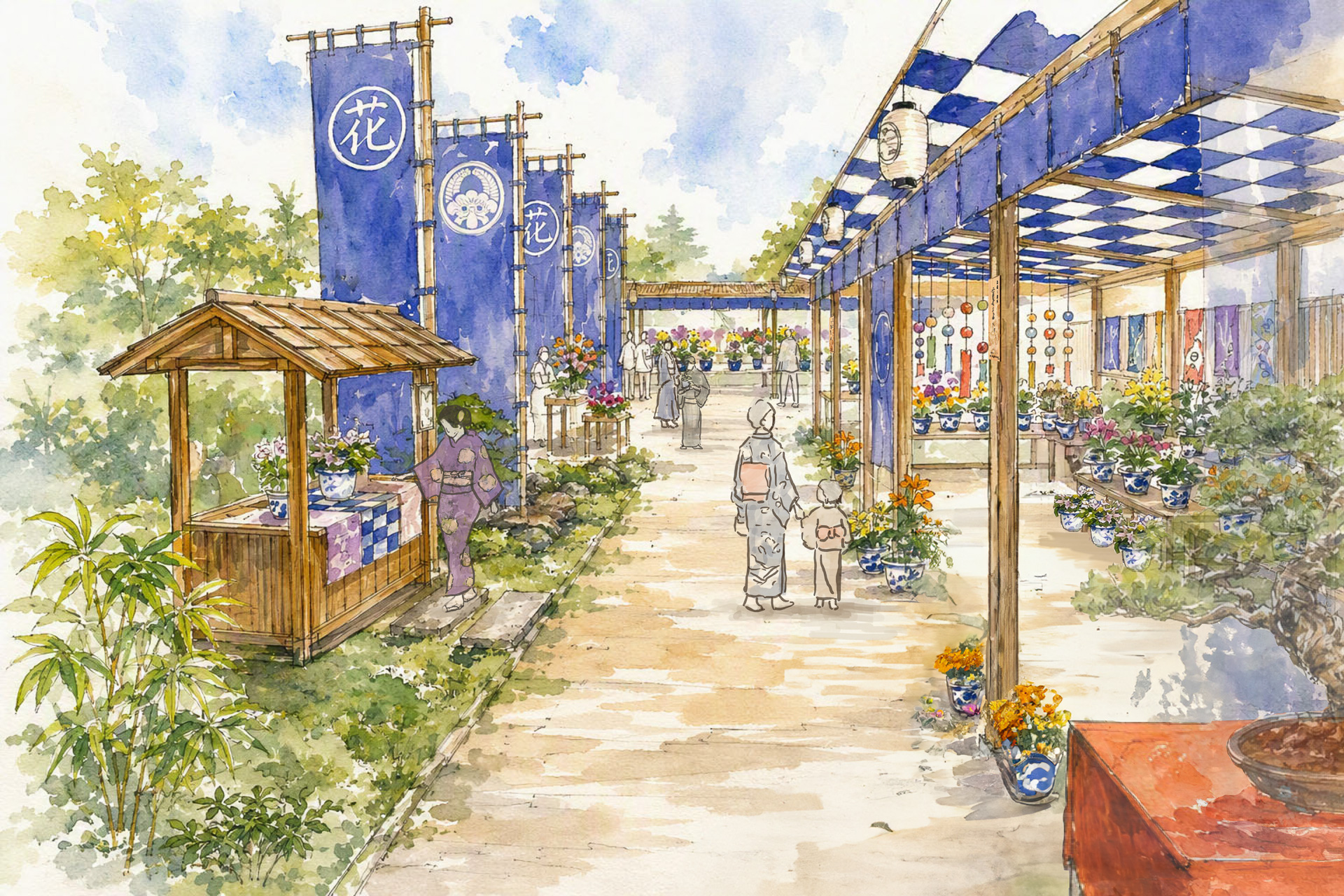 園芸植物の展示販売を再現した展示