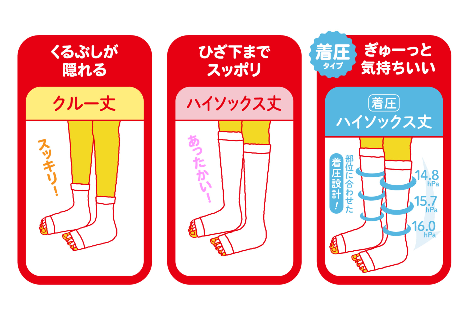 2種類の丈と着圧タイプを用意