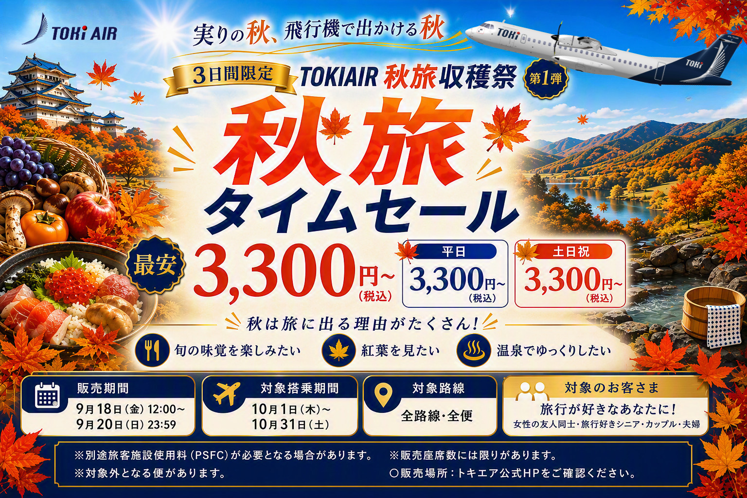 トキエアが「第1弾 秋旅タイムセール～秋旅収穫祭～」実施