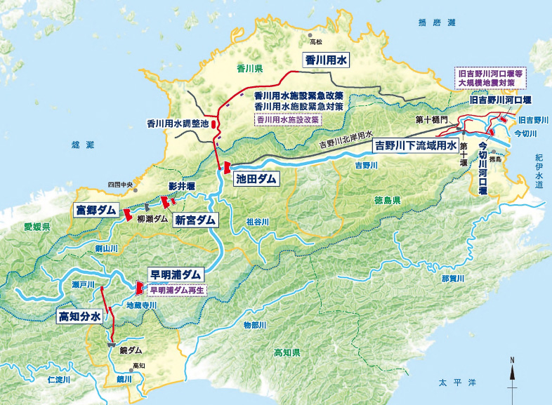 早明浦ダムの貯水は、放流後に下流で取水したうえで香川県に送水される（水資源機構Webサイトより）