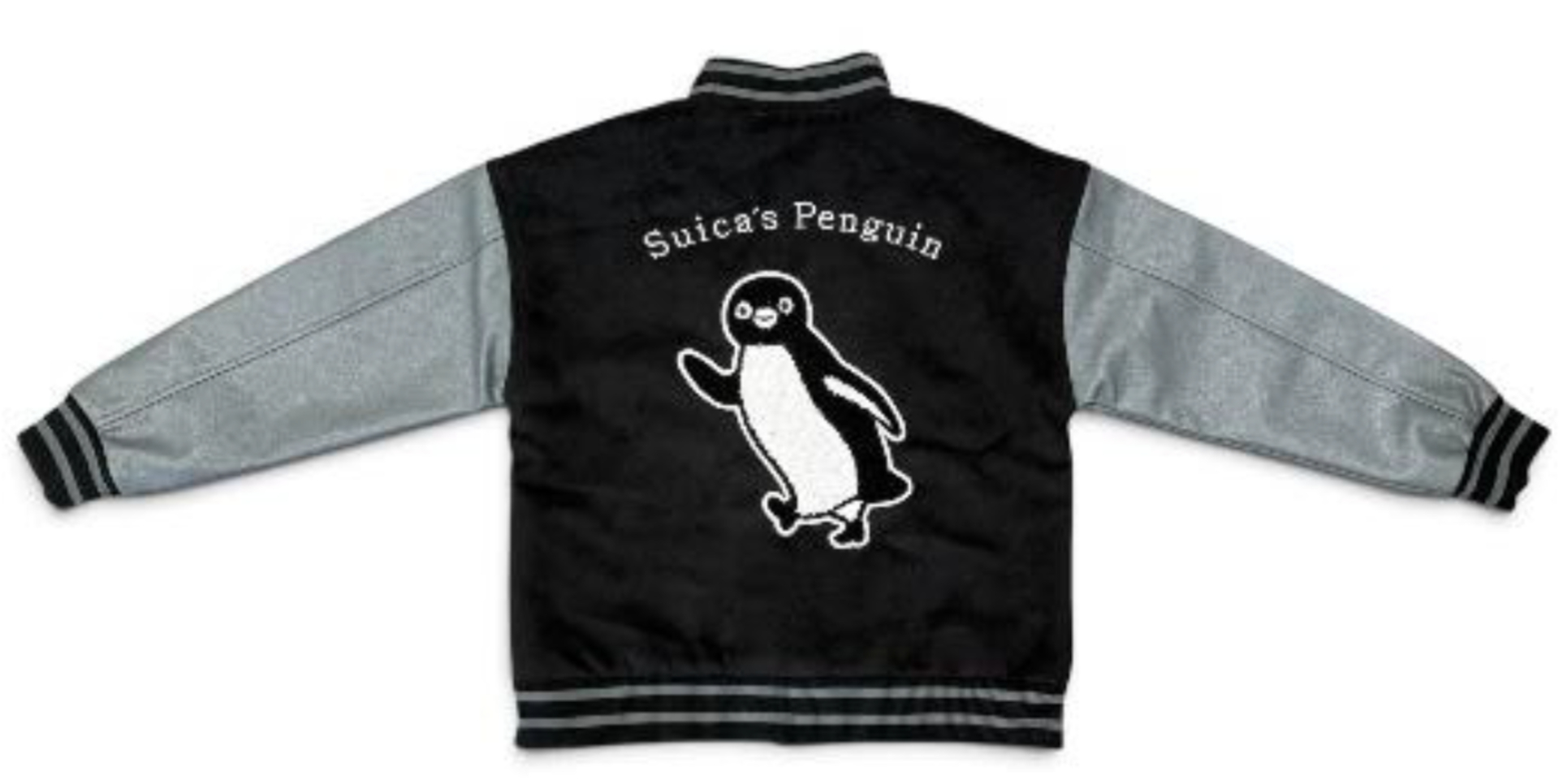 スタジャン背面デザイン。サガラ刺繍でSuicaのペンギンを表現