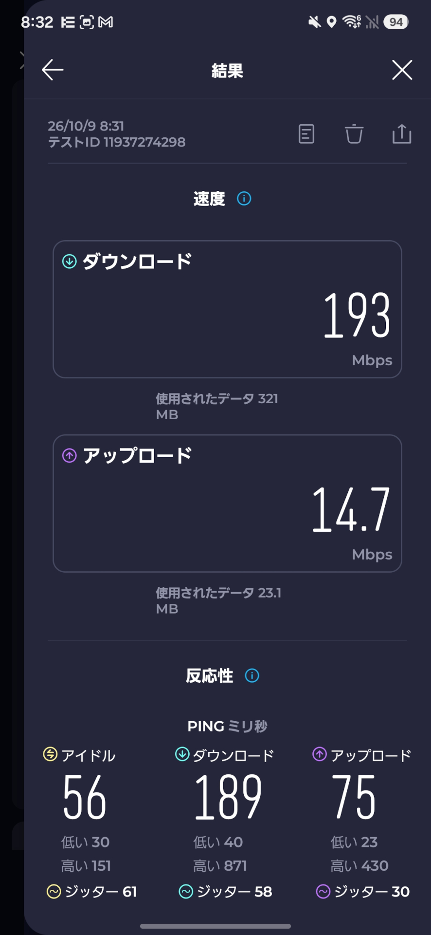 十分な通信速度が出ている