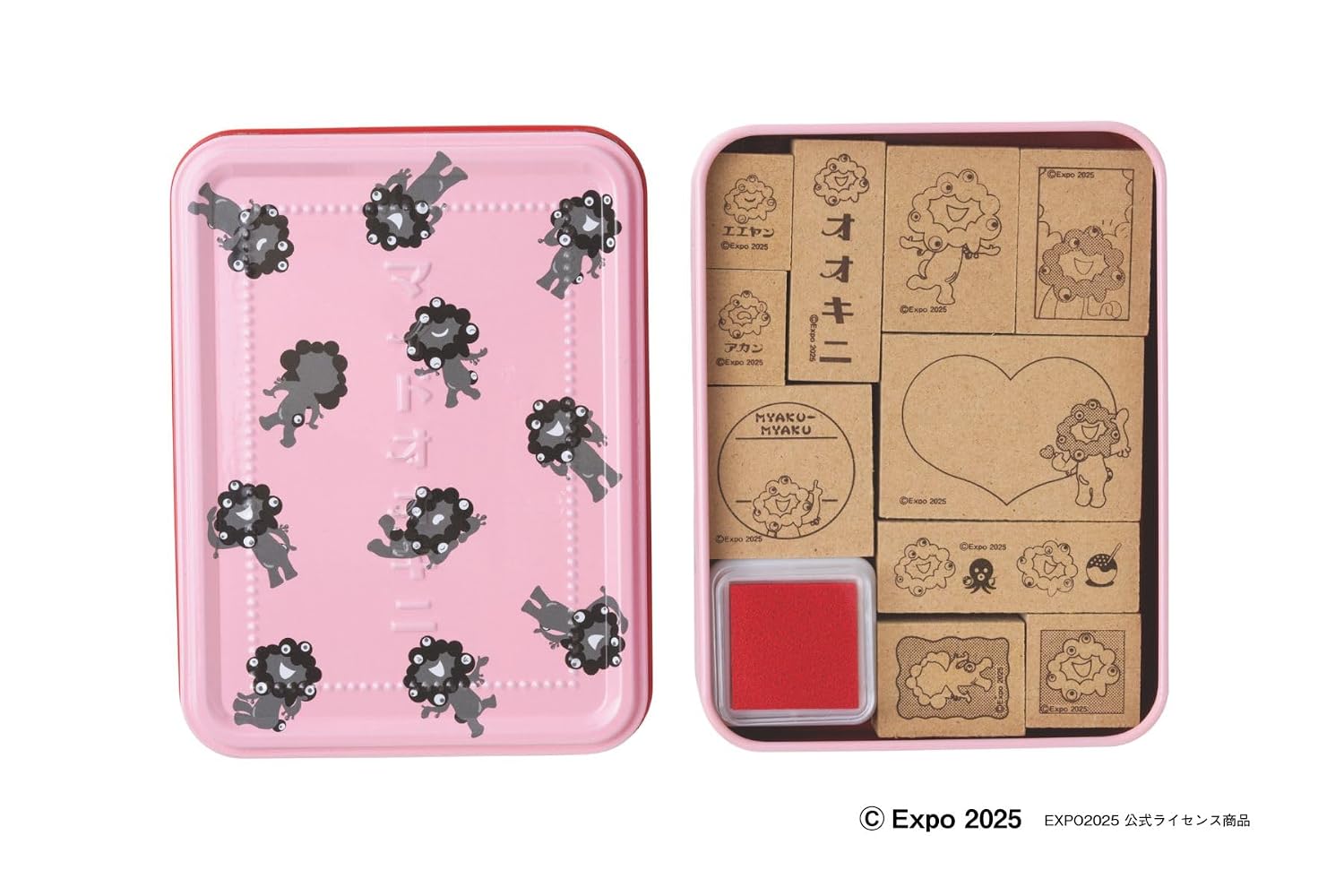 同誌でしか手に入らないレアアイテム！　マイドオオキニ缶入り「ミャクミャクはんこ」10種とインク2色セット