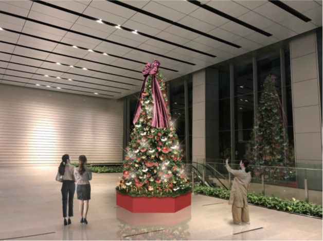 ボルドーのリボンが特長的なクリスマスツリー