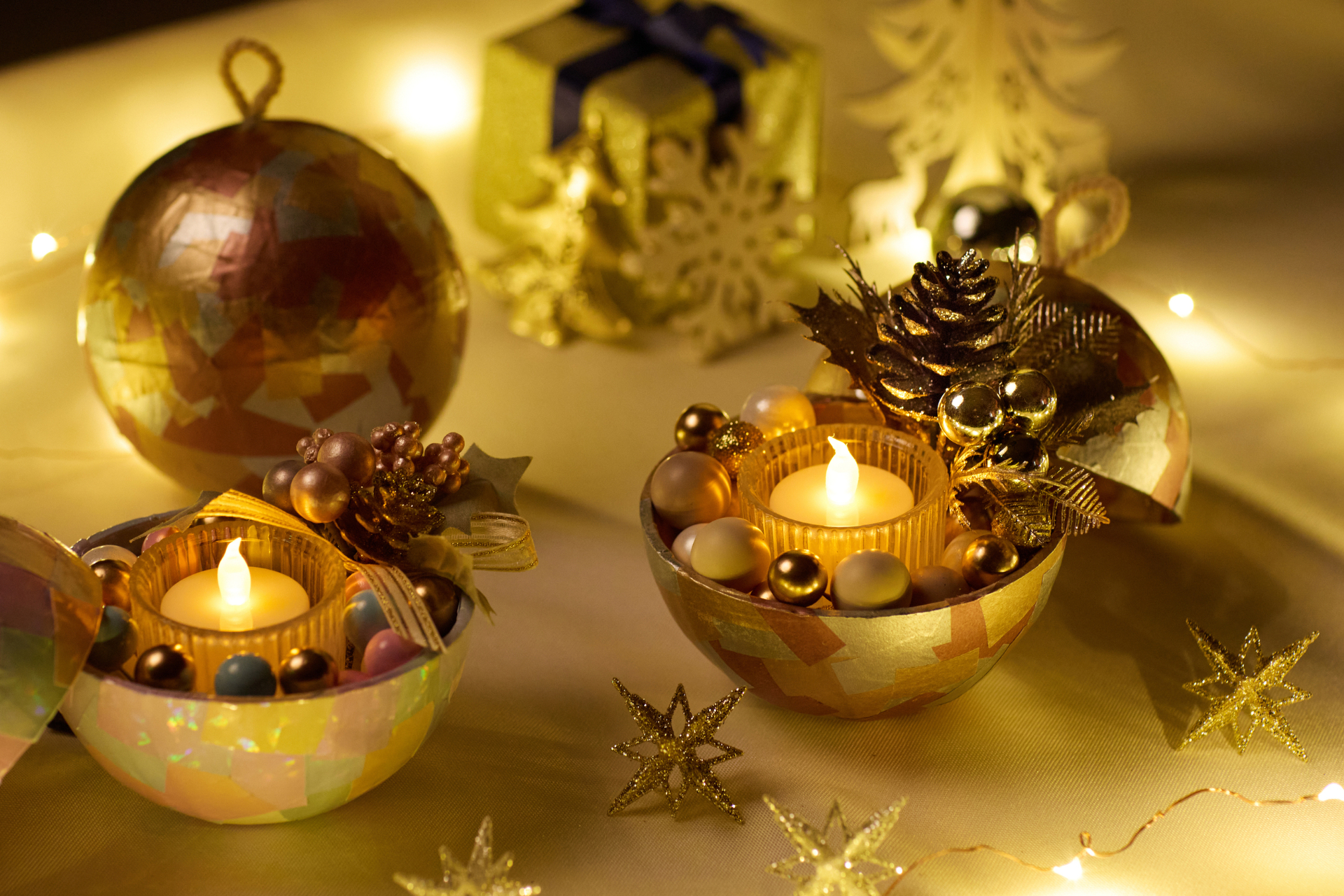 リゾナーレ熱海でサンタと特別な夜を楽しむ「花火クリスマス」。写真は「花火玉キャンドルホルダー作り」体験