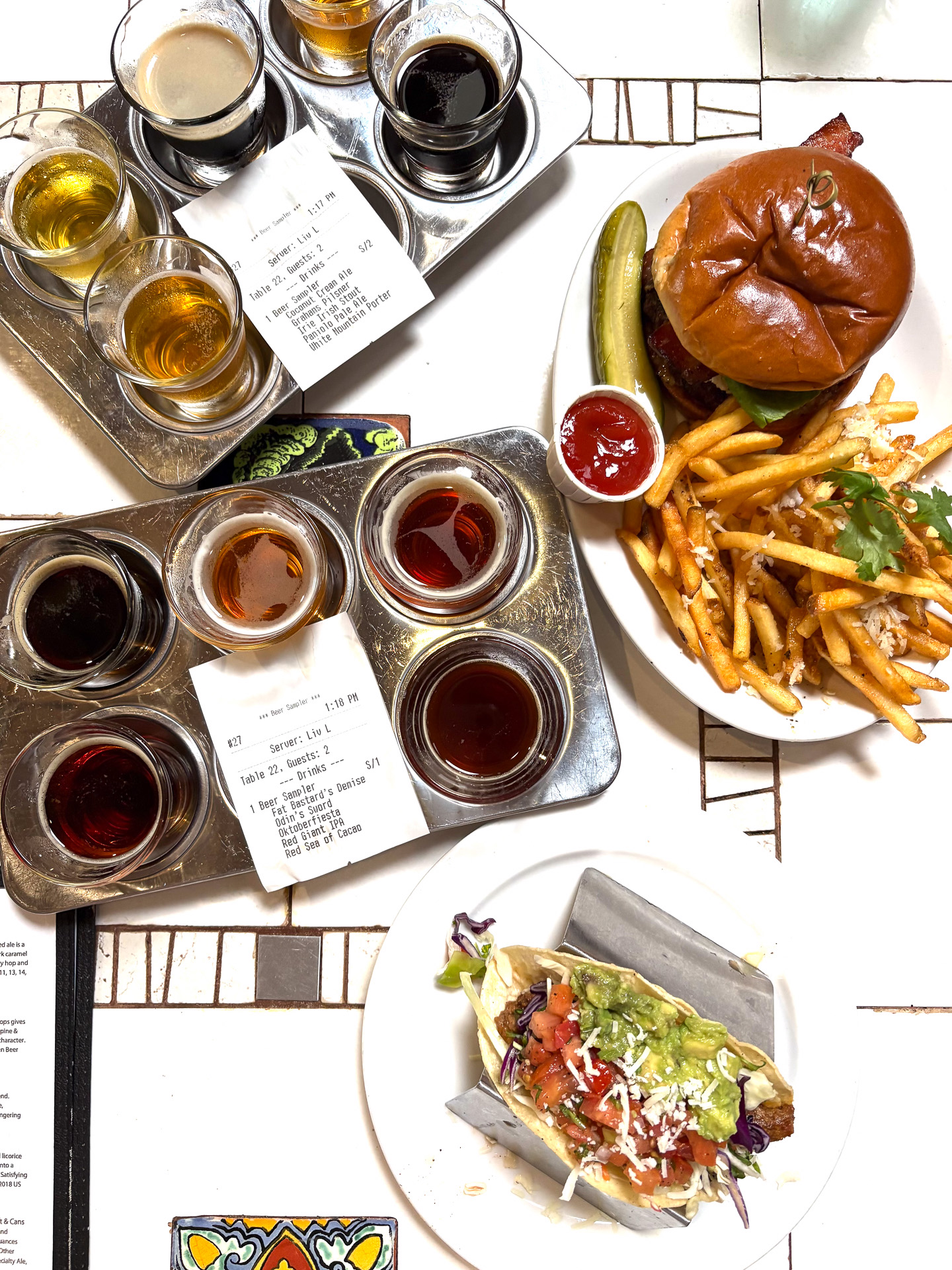 上質なローカルビール飲み比べとグラスフェッドビーフバーガー＆フィッシュタコス