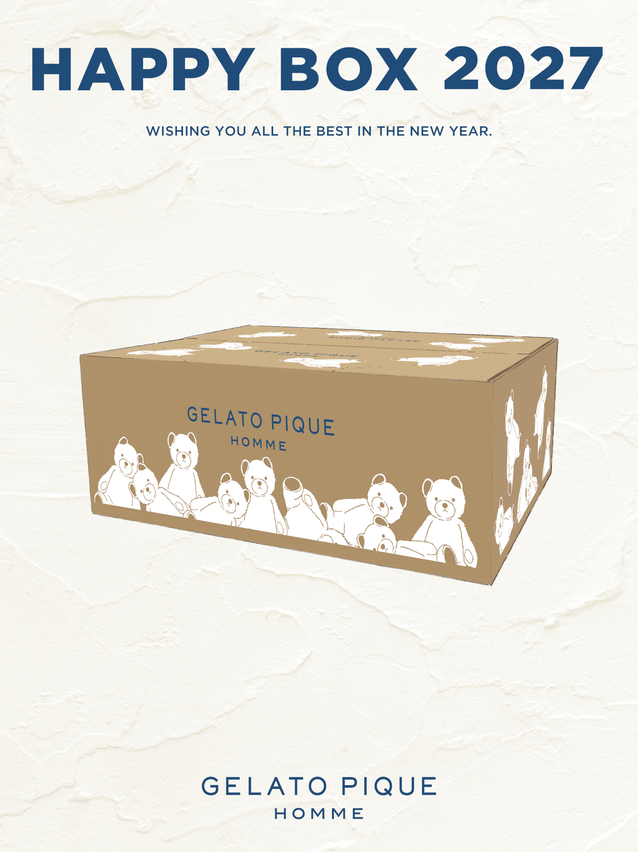 メンズフリーサイズ（M相当）の福袋「GELATO PIQUE HAPPY BOX 2027」（1万5400円）。もこもこニットやカットソーセットアップなど、幅広い年齢層が着られる5点入り