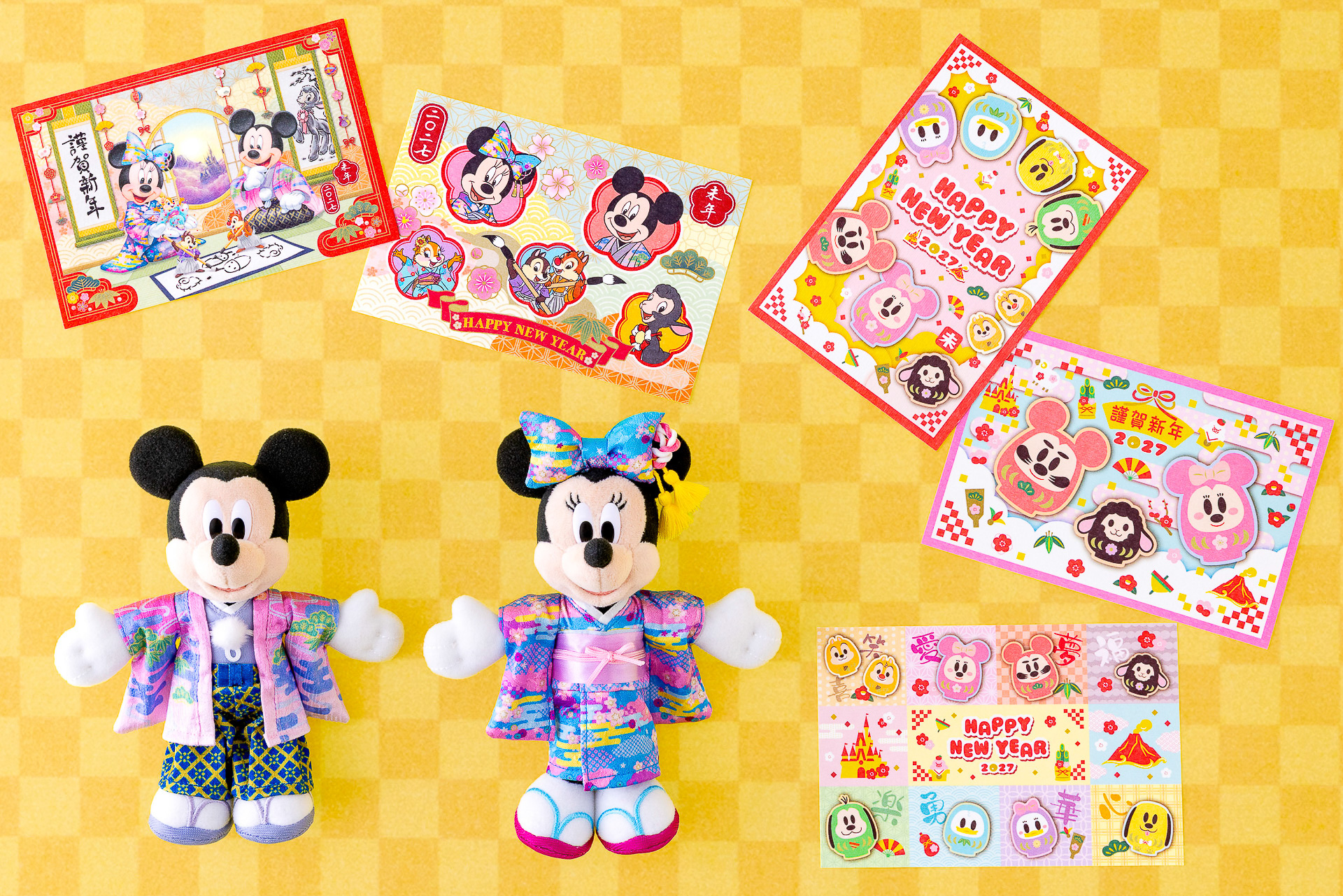 和装ミッキーやこひつじのダニーデザインのお正月アイテムが登場する