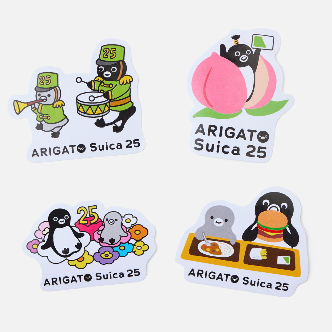 Suicaのペンギン ステッカー ARIGATO Suica 25 4種セット（640円）