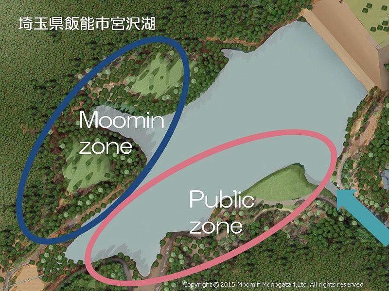 宮沢湖手前に「パブリックゾーン」、対岸に「ムーミンゾーン」が用意される計画