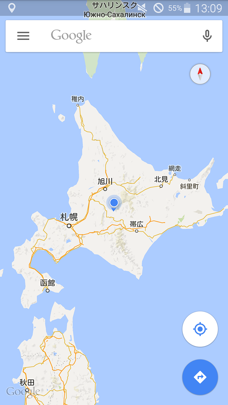 左下の函館から道央の富良野に着きました