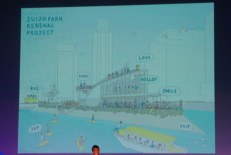 水上公園にオープンする施設のイメージ画と模型