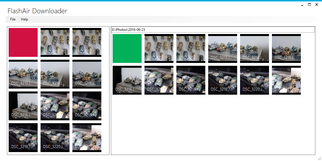 “FlashAir”に保存されている写真を閲覧したい場合や、写真を個別に転送したい場合は［File Explorer］ボタンを選択