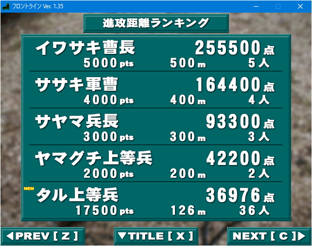 倒した敵兵の数や、進んだ距離などに応じて軍曹や大佐といった称号が与えられる階級システム