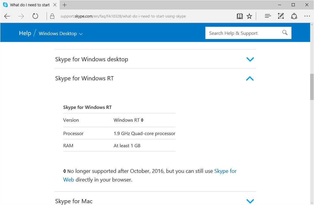 更新された同社のサポートリスト