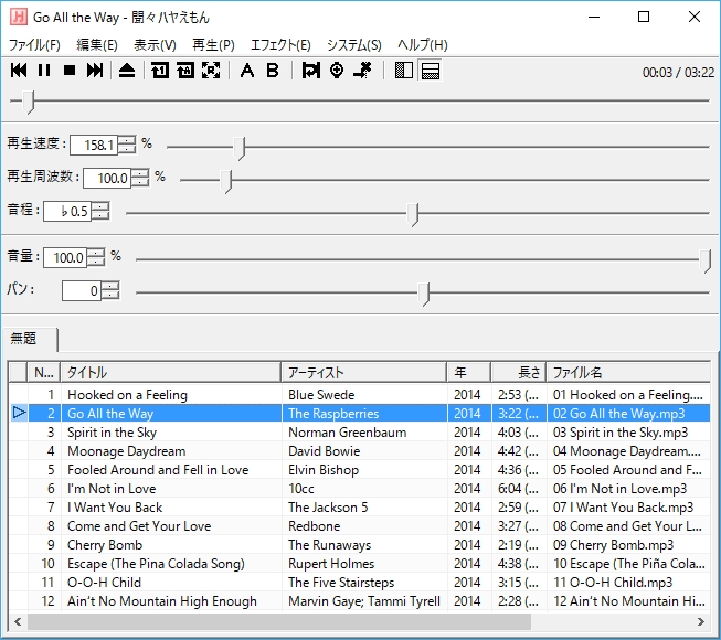 各項目のスライダーを動かして再生速度や周波数、音程を変更する