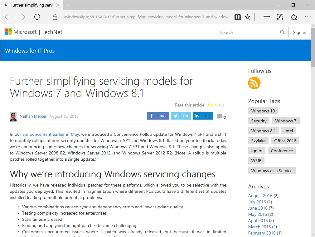 公式ブログ“Windows for IT Pros”