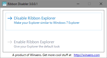 「Ribbon Disabler for Windows 10 and Windows 8」v3.0.0.1