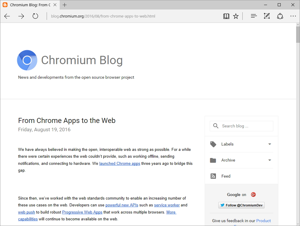 公式ブログ“Chromium Blog”