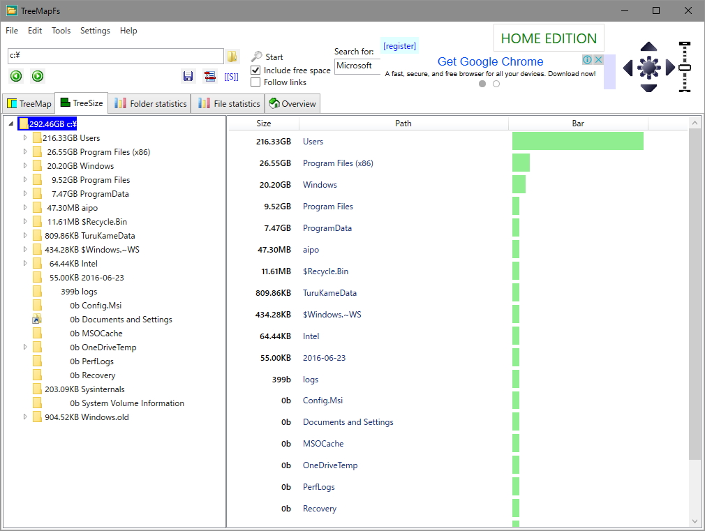 ツリービューでファイルサイズを表示する機能