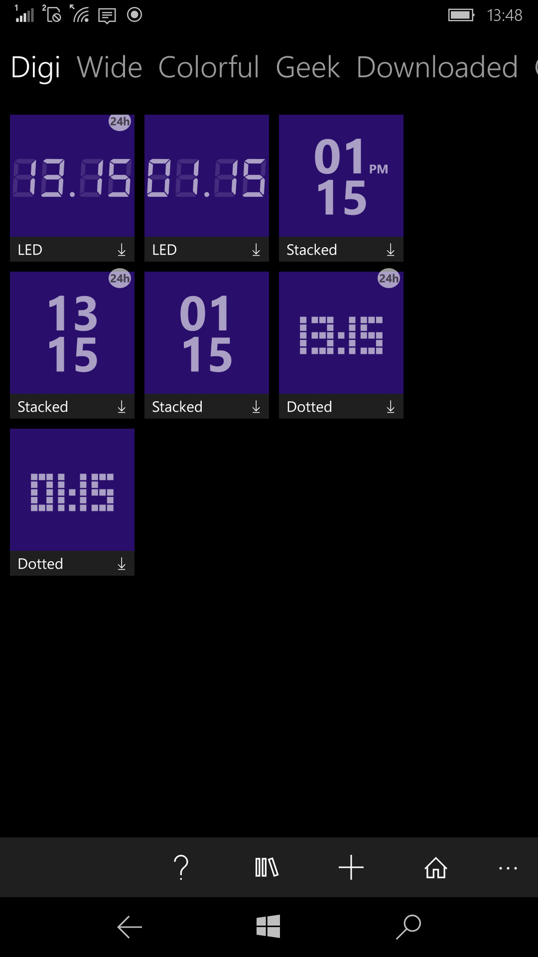 ［Digi］タブはデジタル時計の各種デザインデータが並ぶ