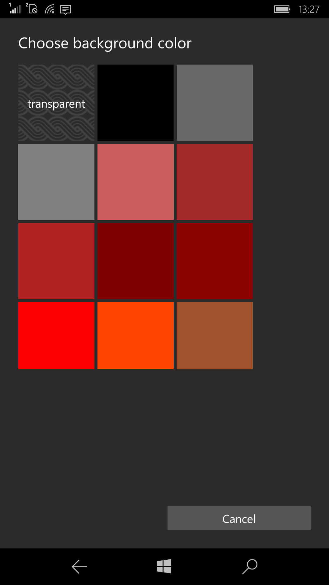 ［change color］をタップすると、背景色を変更できる