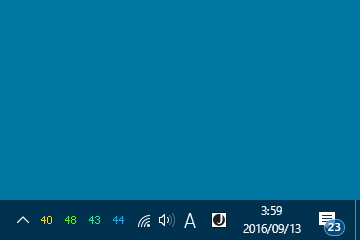 タスクトレイアイコンでCPUの温度をチェックすることも